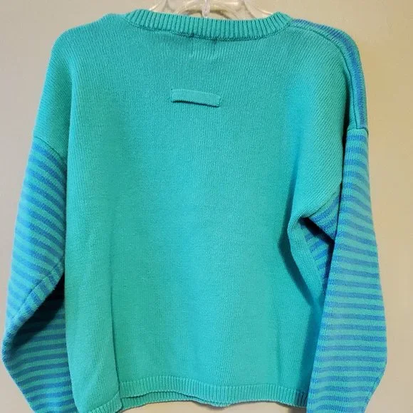 Vintage GAP Blue and Green Stripe Cotton Sweater - Picture 2 of 5